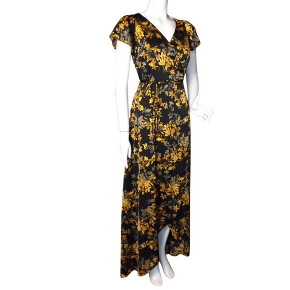 new BALTIC BORN Maxi Dress, S, Krystal, Wrap, Black/Golden Floral, Short sleeve - Picture 3 of 13